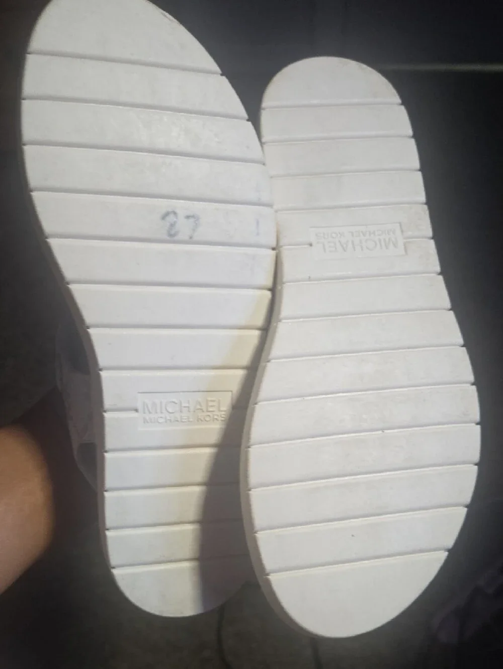 Michael Kors Metallic Silver Logo Thong Sandals -Girls